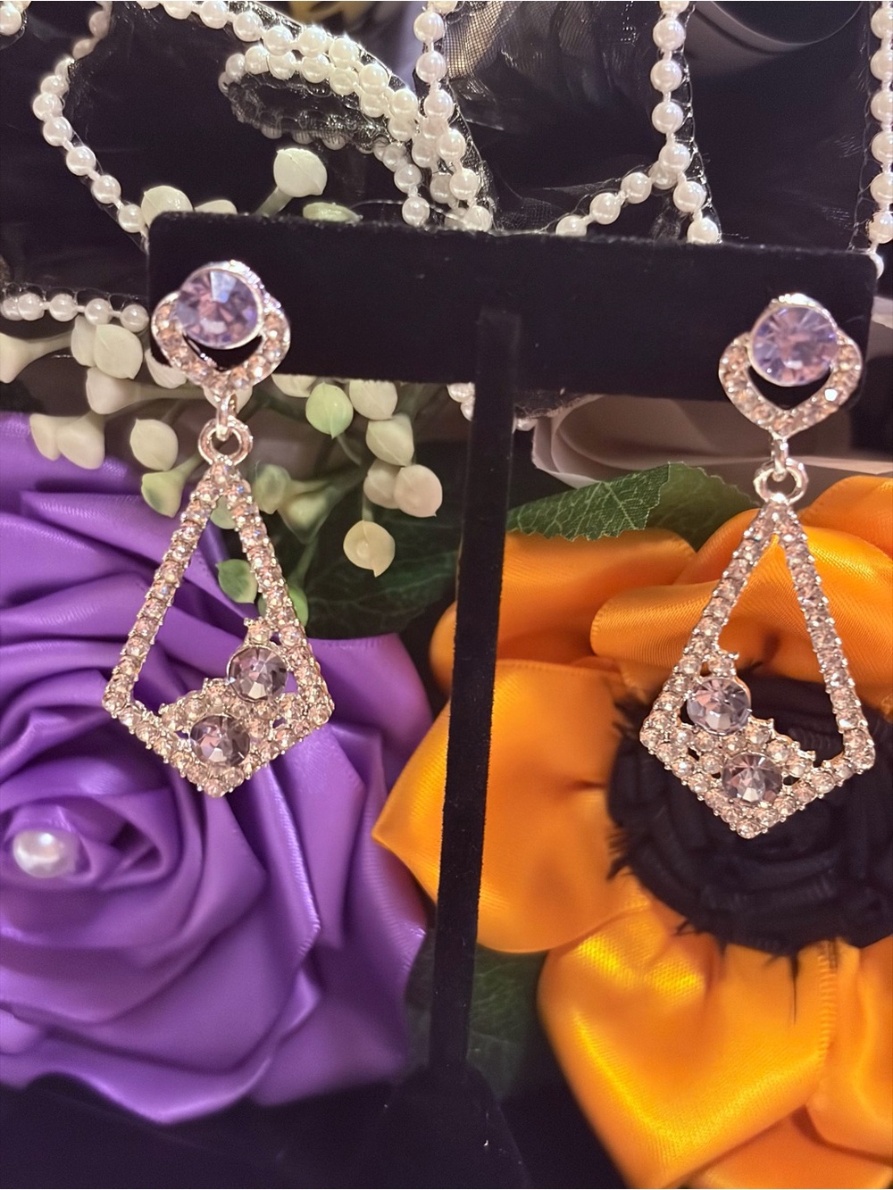 Lilac Crystal Drop Dangle Earrings - Women Jewelry
